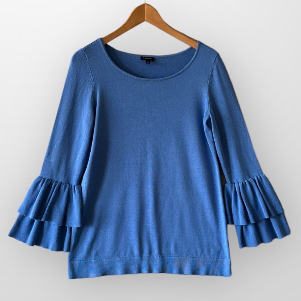 Talbots Blue Ruffle Sleeve Blouse - Picture 2 of 7